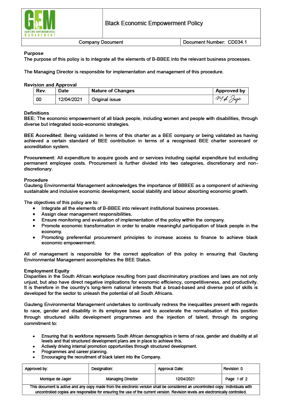 B-BBEE Policy Cover