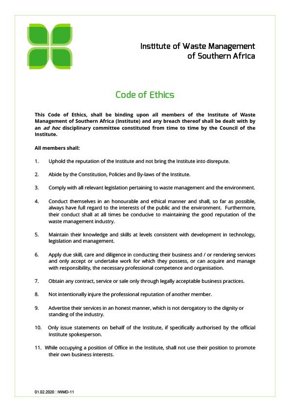 IWMSA Code of Ethics Cover