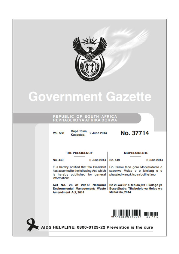 National Environmental Management Waste Act Amendments 2014 Cover