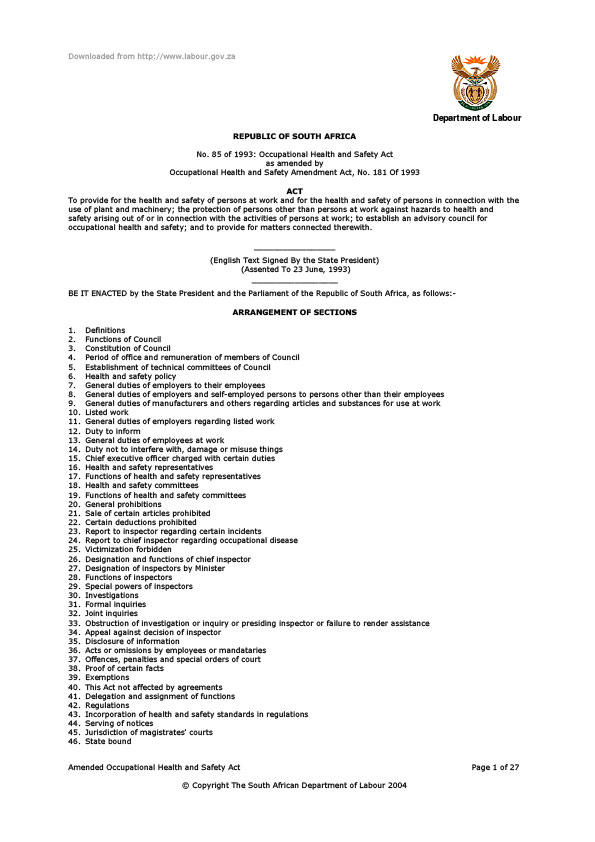 Occupational Health and Safety Act 1993 Cover